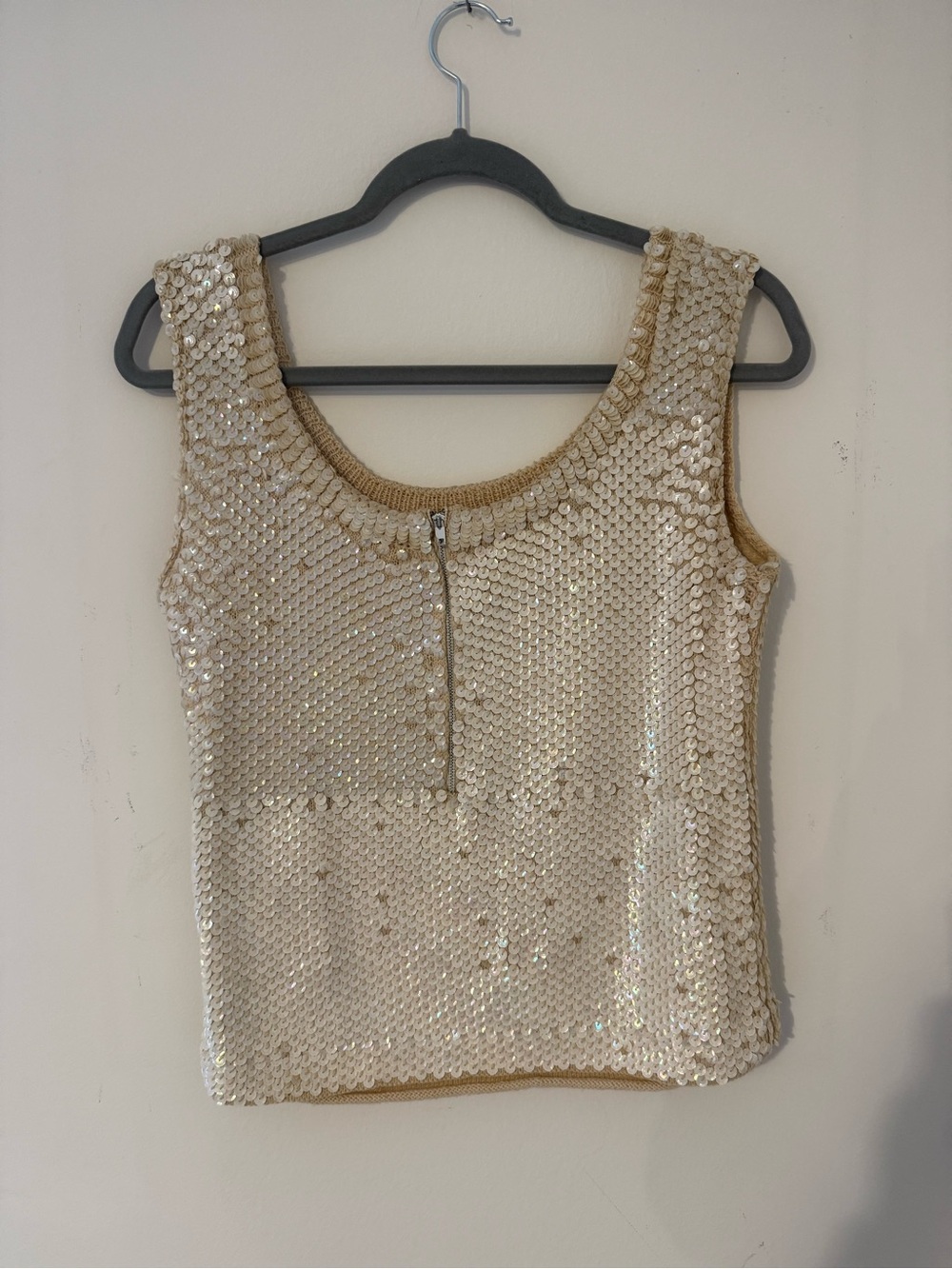 1960s Vintage Sequin Scoop Neck Tank Top - Champagne - Picture 5 of 6